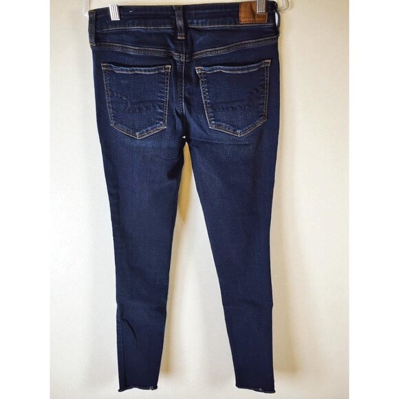 American Eagle Skinny Jeans 6 Long – Dark Wash Raw Hem Super Stretch Mid Rise - Picture 4 of 12